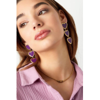 Oorbellen 3 sierlijke hartjes op een rij Roze 