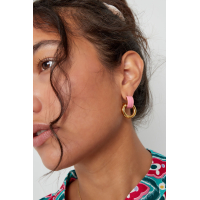 Oorbel dubbele laag roze - goud