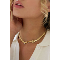 Platte grove ketting met bloemetjes hanger - goud