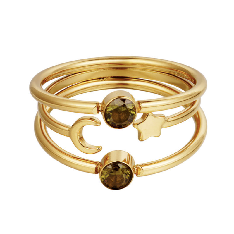 Gold Galaxy Stone Ring / Olive