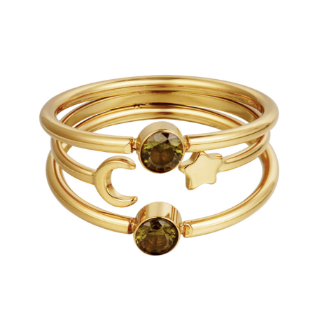 Gold Galaxy Stone Ring / Olive