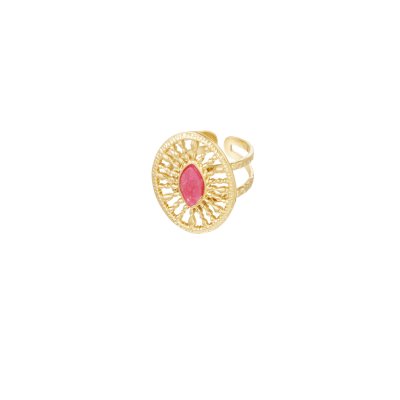 Ring rond barok met steen - fuchsia