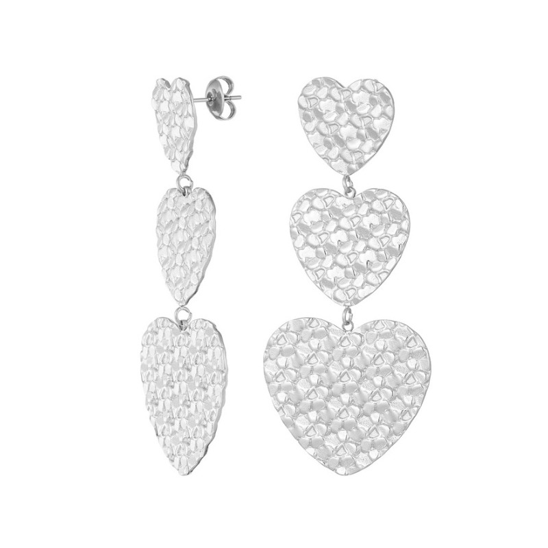 Triple heart oorbel - zilver