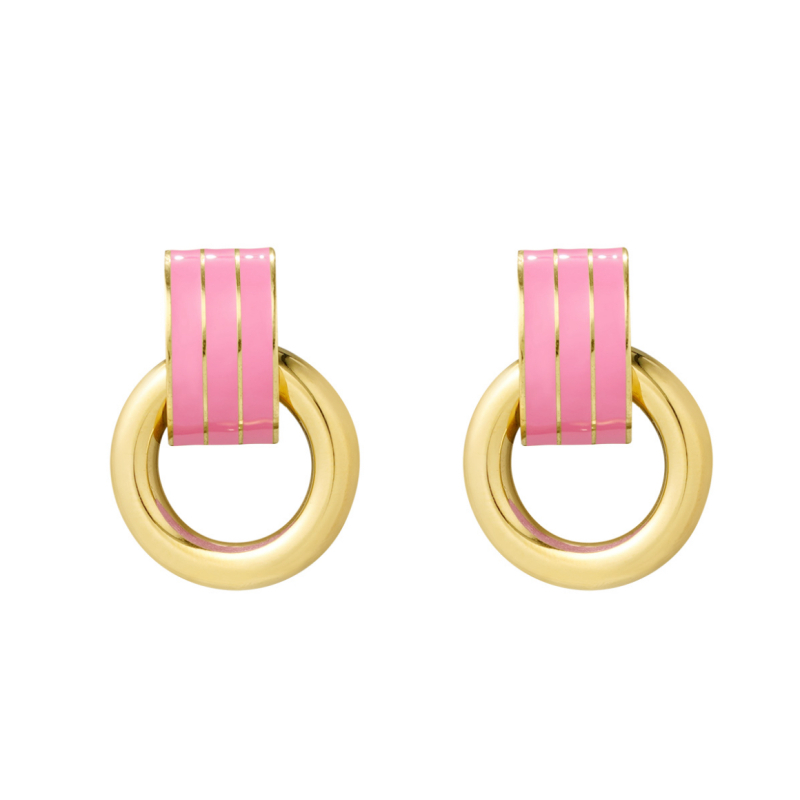 Oorbel dubbele laag roze - goud